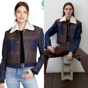Colovos Color Block Denim Sherpa Jacket